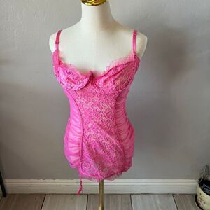 Dream girl lingerie teddy lace open back heart shape pink